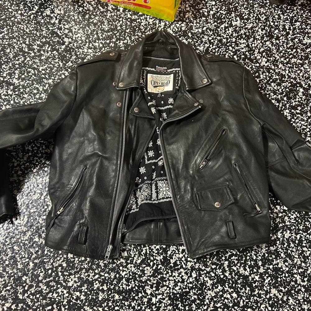 OPENROAD LEATHERS CLASSIC MOTORCYCLE LEATHER JACKETW/ ZIPOUT LINING Missing belt